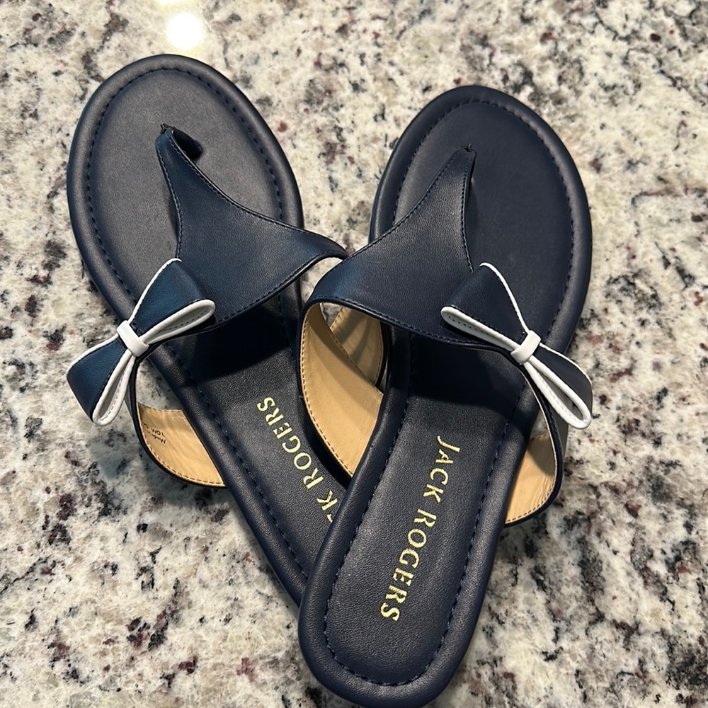 BRAND NEW!! Never worn gorgeous Jack Rogers navy blue sandals with bow detail!!